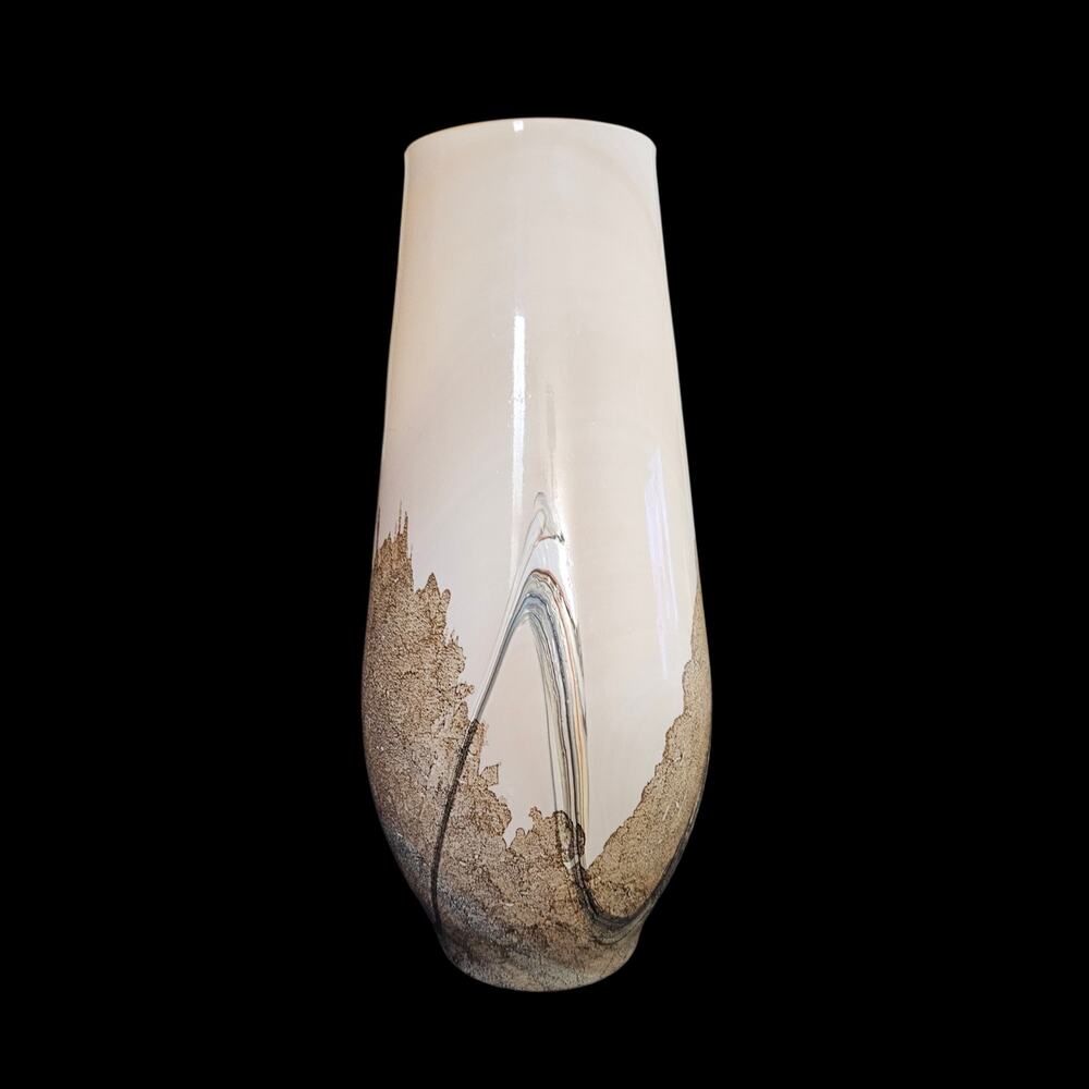 Vintage Style Studio Art Pottery Vase Cream Brown Abstract Textured Glaze